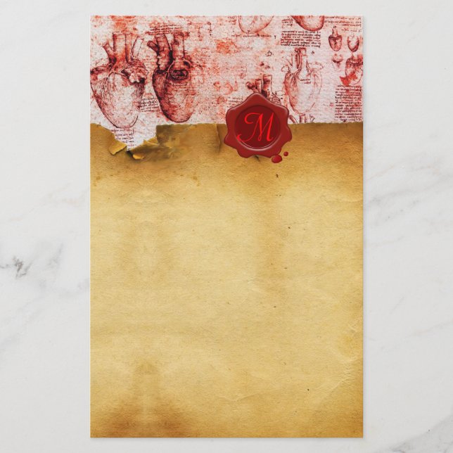 PAPETERIE PARCHEMENT DE SCELLULES DE CIRE ROUGE DU COEUR ET  (Devant)