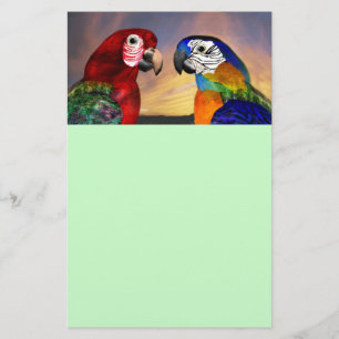 Papeterie PARROTS HYPER / ARA ROUGE ET BLEU, Papier vert