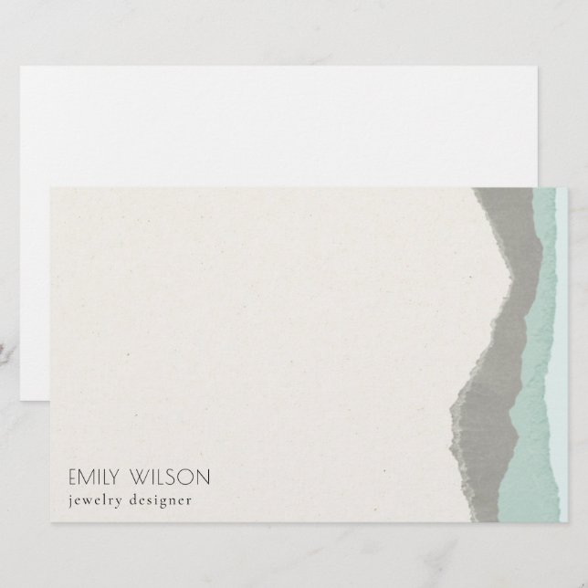 Papeterie Pastel Aqua Grey Kraft Mountain Wave Tordu Edge (Devant / Derrière)