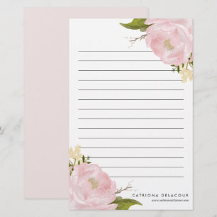 Papeterie Peonies d'aquarelle peintes à main rose personnali