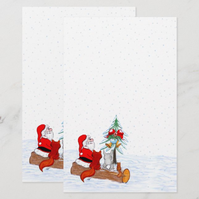 Papeterie Père Noël avec Renard de lapin et écureuil (Devant / Derrière)