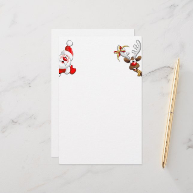 Papeterie Père Noël et Reindeer Joyeux Noël Joyeux dessin an (Devant/Arrière en situation)