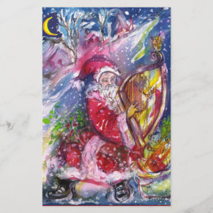 Papeterie PÈRE NOËL JOUANT DE LA HARPE AU CLAIR DE LUNE Noël