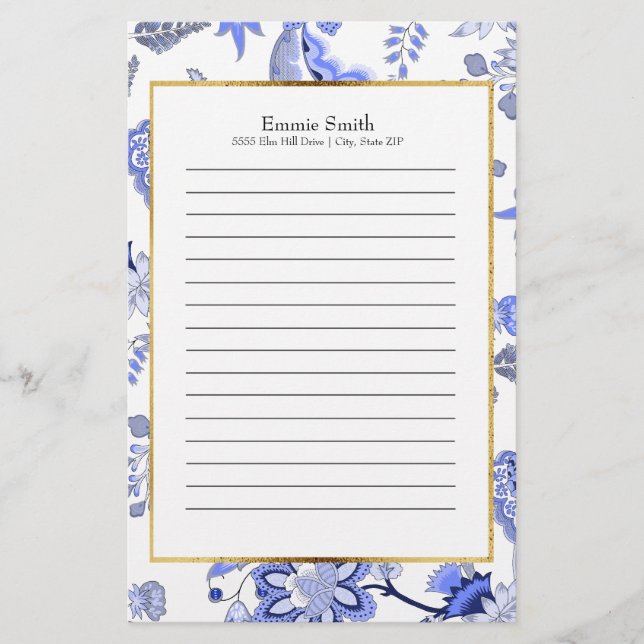 Papeterie Personnalisé Elégant bleu floral (Devant)