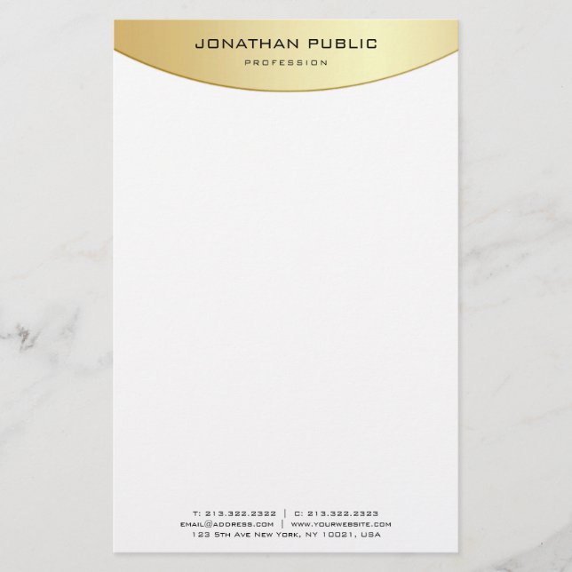 Papeterie Personnalisé Faux Or Blanc Élégant tendance Modern (Devant)