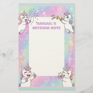 Papeterie Personnalisé Mitzvah Note Rose mignon Unicorne