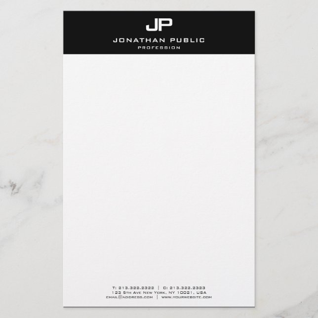 Papeterie Personnalisé noir blanc élégant Modèle Personnalis (Devant)