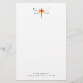 Papeterie personnalisée libellule rouge aquarelle
