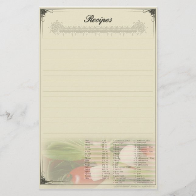 Papeterie personnalisée pour recettes (Devant)