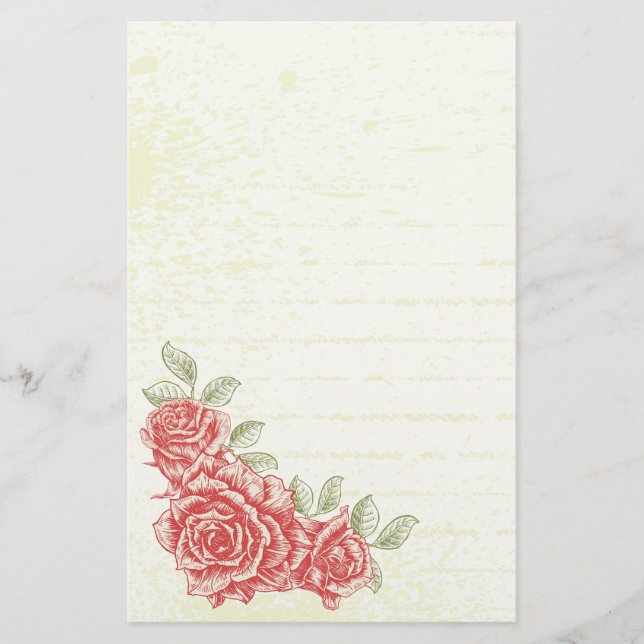 Papeterie personnalisée vintage rouge roses (Devant)