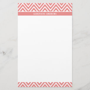 Papeterie PERSONNEL chevron PERSONNALISÉ motif corail rose