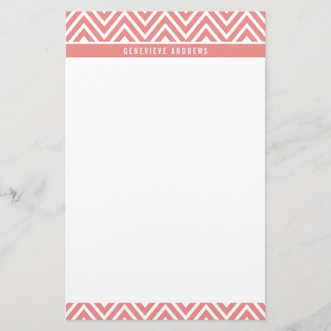 Papeterie PERSONNEL chevron PERSONNALISÉ motif corail rose (Devant)