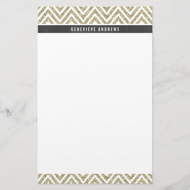 Papeterie PERSONNEL motif chevron gris or parties scintillan (Devant)