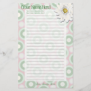 Papeterie personnelle de marguerite rose et verte