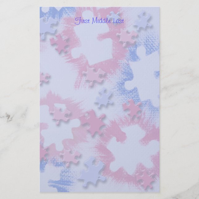 Papeterie Pièces de puzzle bleu rose brossé brut Personnalis (Devant)
