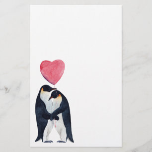 Papeterie Pingouins Empereur Couple Aquarelle 