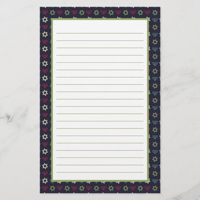 Papeterie Pink Blue Green Menorah et l'étoile de David Motif (Devant)