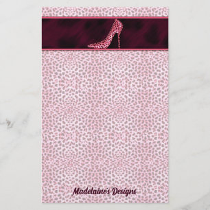 Papeterie Pink Cheetah Imprimer avec nom et pompe