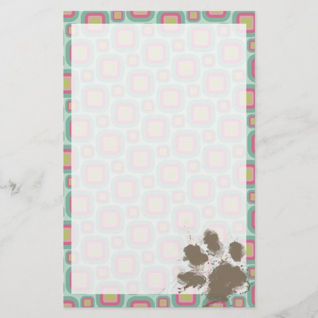 Papeterie Pink et Mint Retro; Funky Pawprint (Devant)