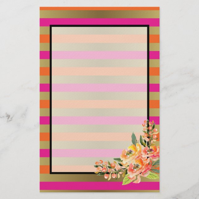 Papeterie Pink, Orange & Faux Tesselles métalliques avec/ Fl (Devant)