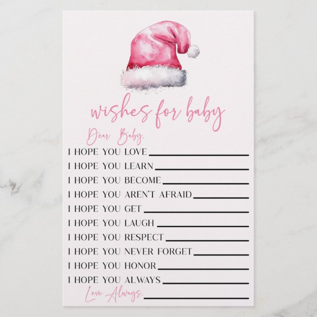 Papeterie Pink Père Noël souhaite une activité Baby shower (Devant)