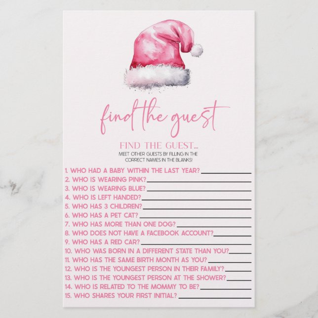 Papeterie Pink Père Noël Trouvez Le Baby shower Invité (Devant)