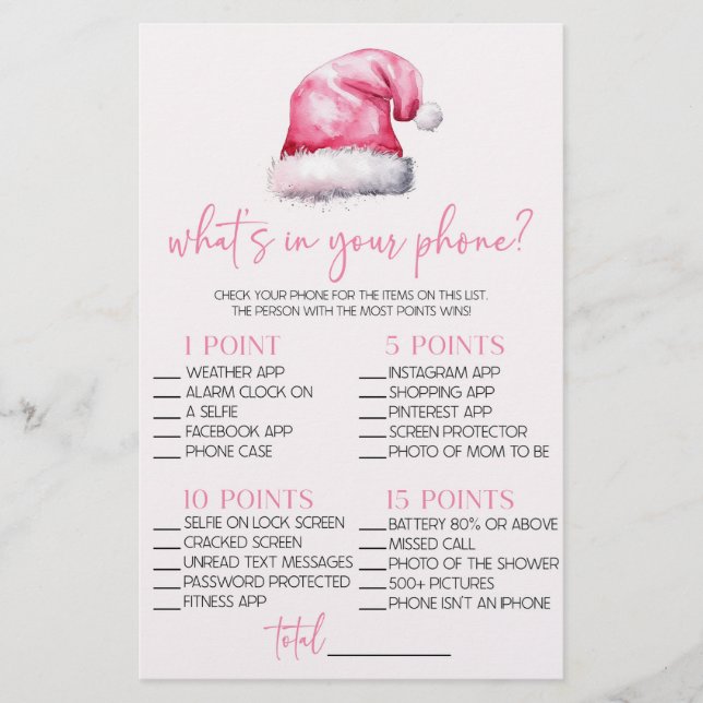 Papeterie Pink Père Noël What's In Your Phone Baby shower Je (Devant)