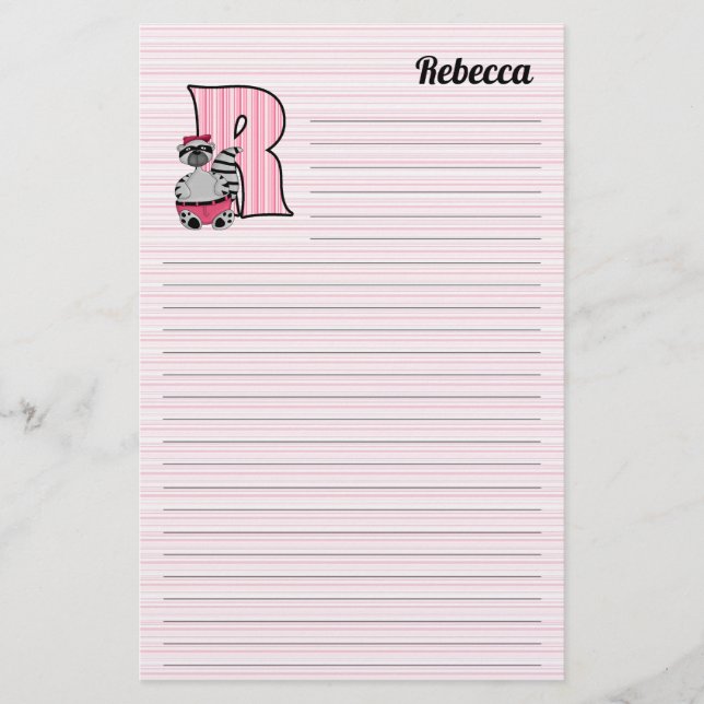 Papeterie Pink Raccoon Mongram Lettre R avec nom Linked (Devant)