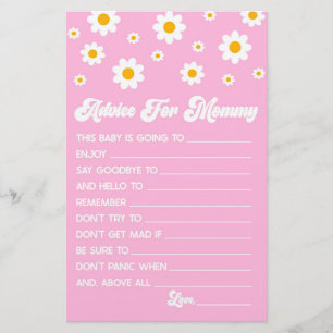 Papeterie Pink Retro Daisy Conseils Baby shower Activité de 