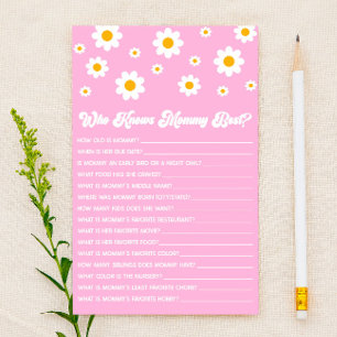 Papeterie Pink Retro Daisy Qui Connaît Mommy Baby shower Jeu