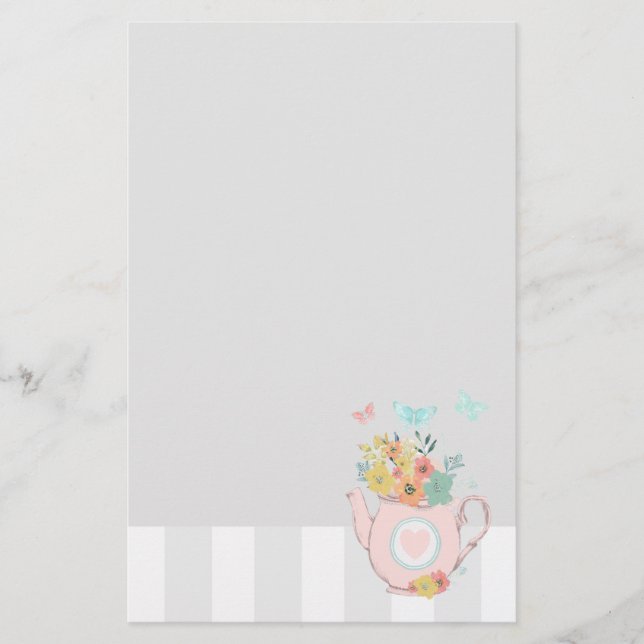 Papeterie Pink Teapot with Flowers & Butterflies (Devant)