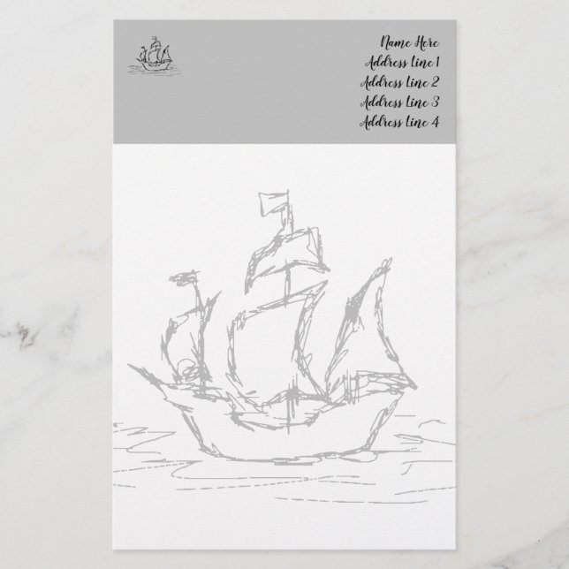 Papeterie Pirate Ship, Sketch Style. Thème Nautique (Devant)
