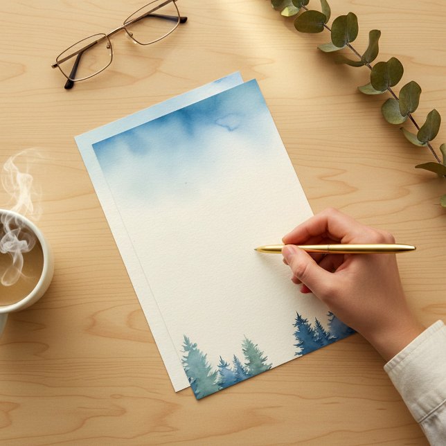 Papeterie Plaine de pins bleus (Winter blue pine trees plain stationery)