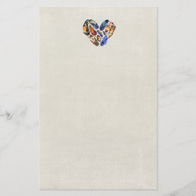 Papeterie Plumes en forme de coeur Aquarelle Design (Devant)