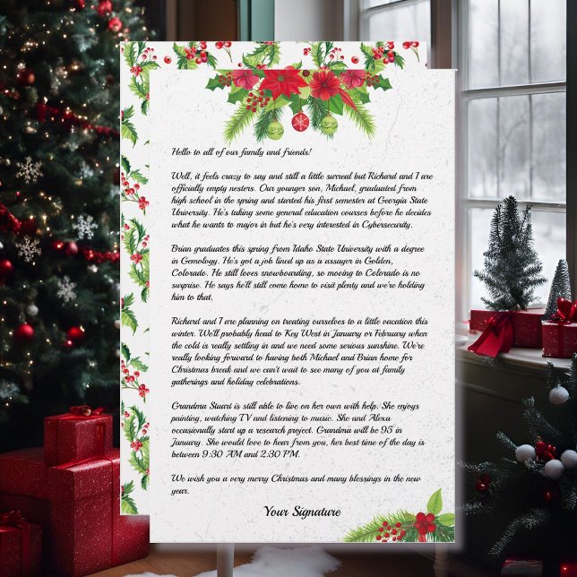 Papeterie Poinsettia Christmas Family Newsletter Votre texte (Créateur téléchargé)