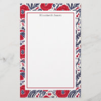 Poppies Rouge Blanc Et Bleu Motif
