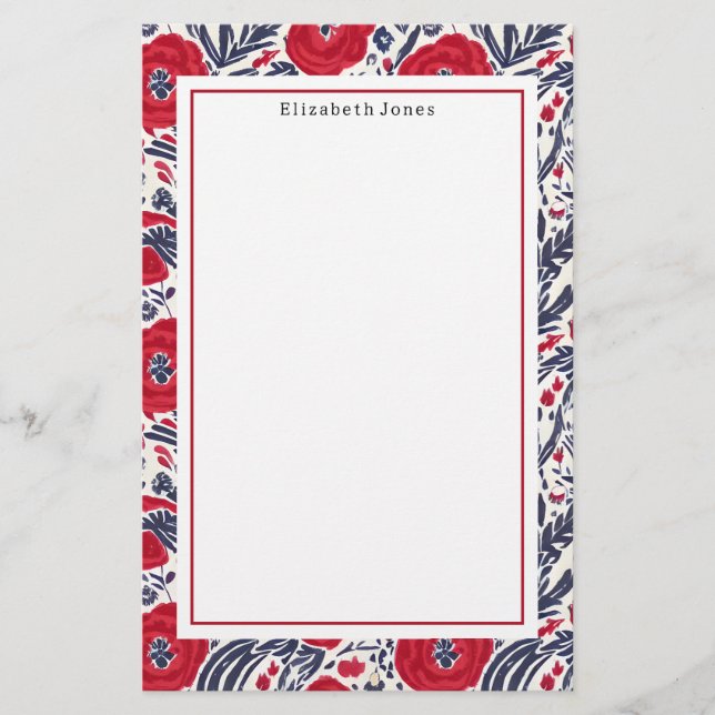 Papeterie Poppies Rouge Blanc Et Bleu Motif (Devant)