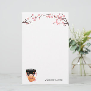 Papeterie Poupée Ume Kokeshi - Japonaise Pêche Geisha Girl