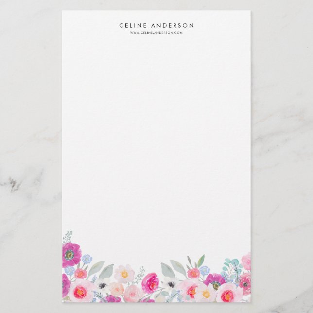 Papeterie Purple et Blush Pastel Floral Garland Personnalise (Devant)