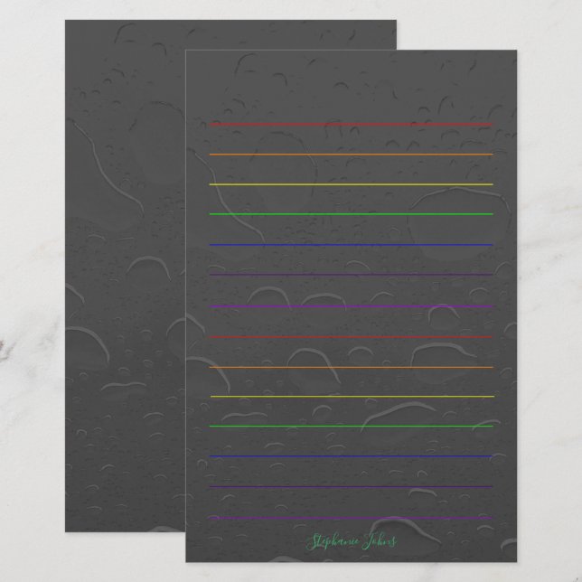 Papeterie Rainbow Lines Nom personnalisé Grey Water Drop Art (Devant / Derrière)