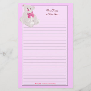 Papeterie rayée par nounours rose