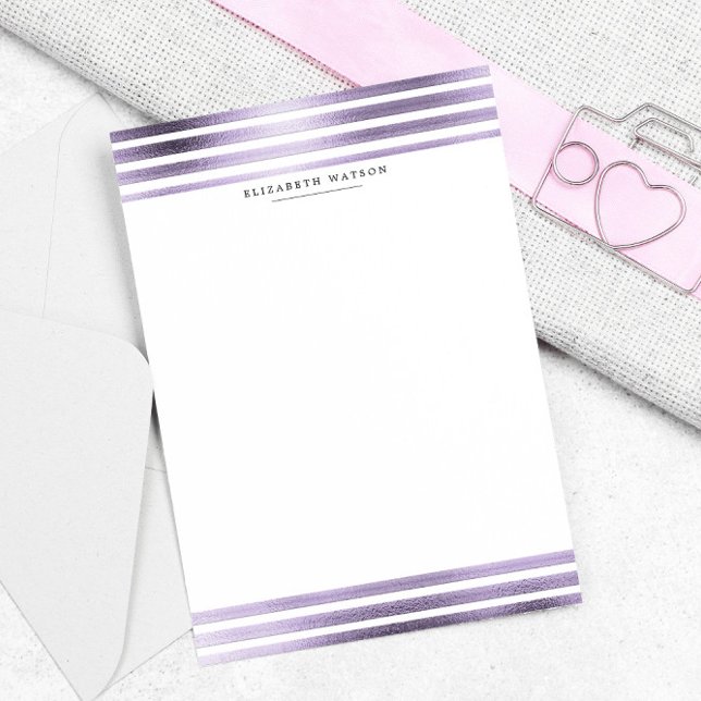 Papeterie Rayures métalliques Violet Monogramme moderne Papi (Créateur téléchargé)