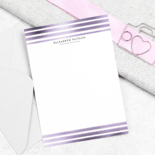 Papeterie Rayures métalliques Violet Monogramme moderne Papi