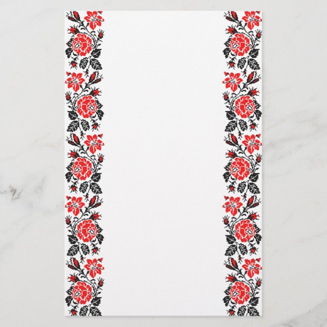 Papeterie Red & Black Rose cross-stitch Russian Pattern (Devant)