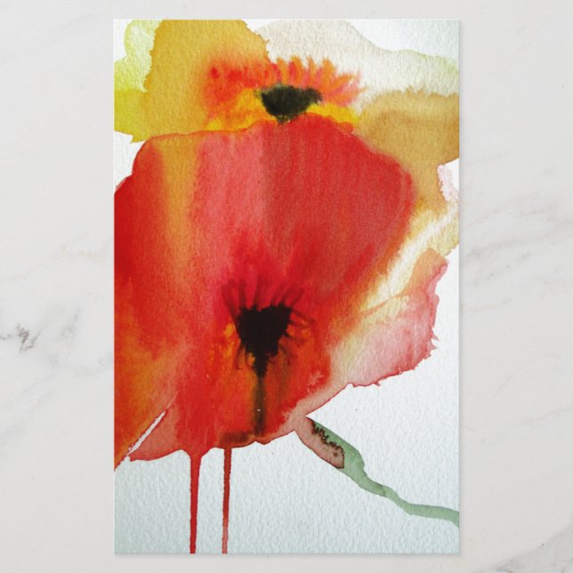 Papeterie Red Poppies aquarelle art floral moderne (Devant)