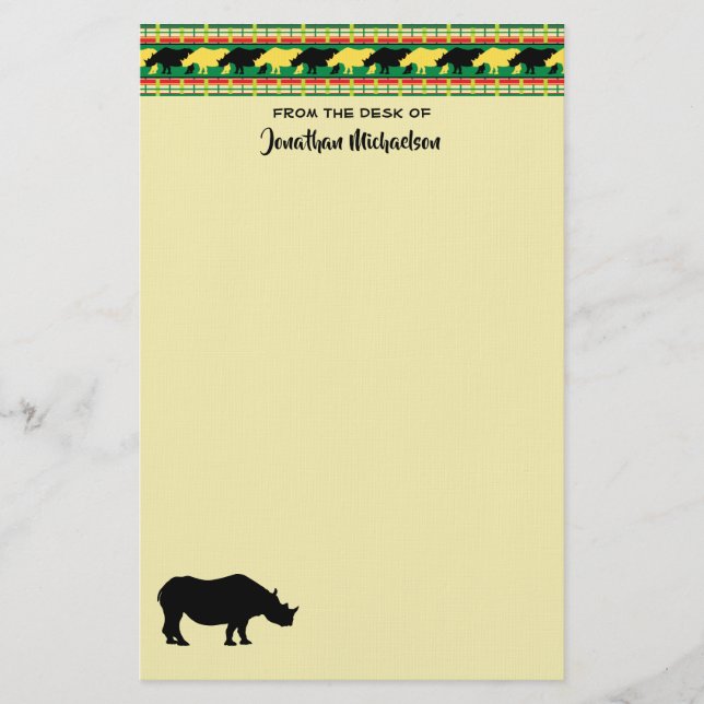 Papeterie Rhinoceros Safari Motif de tissage personnalisé (Devant)