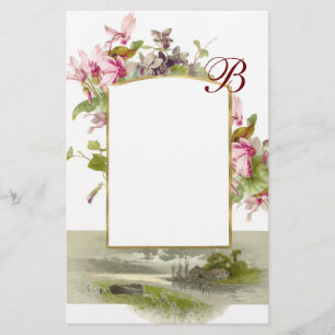 Papeterie ROMANTİCA MONOGRAM / CYCLAMENS, vert rose blanc