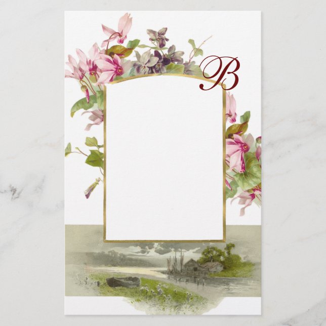 Papeterie ROMANTİCA MONOGRAM / CYCLAMENS, vert rose blanc (Devant)