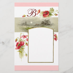 Papeterie ROMANTİCA MONOGRAM / POPIES, rouge, vert rose blan
