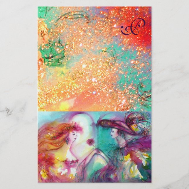 PAPETERIE ROMEO ET JULIET, ROSE VERT OR ÉPARKLES MONOGRAMME (Devant)